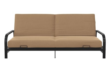 Elbern Black Metal Arm Futon Frame with Tan Linen Slipcover Online Sale