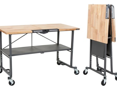 SmartFold Butcher Block Portable Folding Utility Table Online now