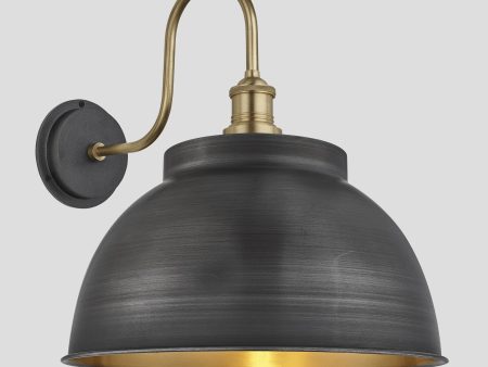 Swan Neck Outdoor & Bathroom Dome Wall Light - 17 Inch - Pewter & Brass For Cheap