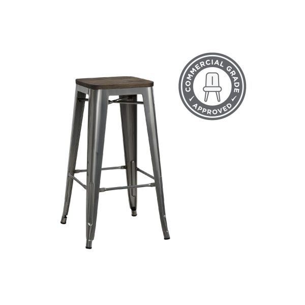 Fusion 30 Inch Metal Backless Bar Stool with Wood Seat, Set of 2 Cheap