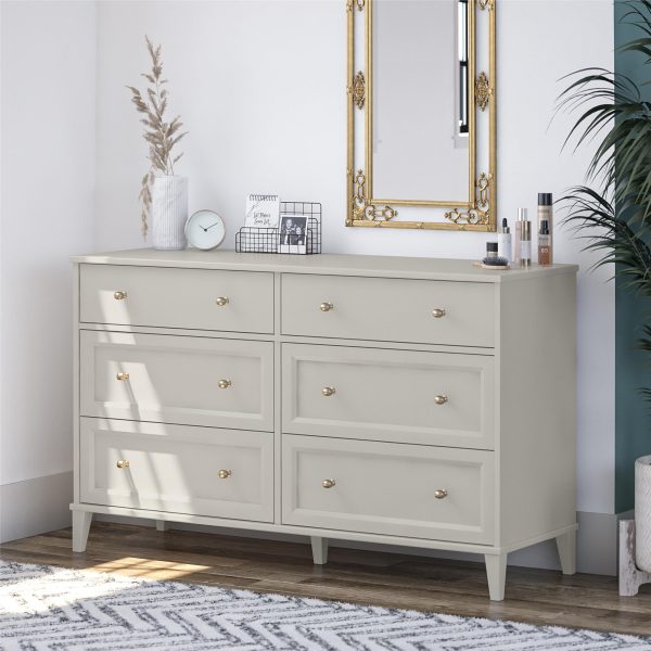 Monticello Wide 6 Drawer Dresser with Gold Accents on Sale