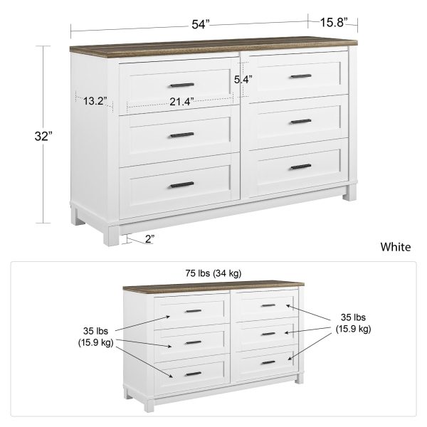 Chapel Hill Modern Farmhouse 6 Drawer Dresser Cheap