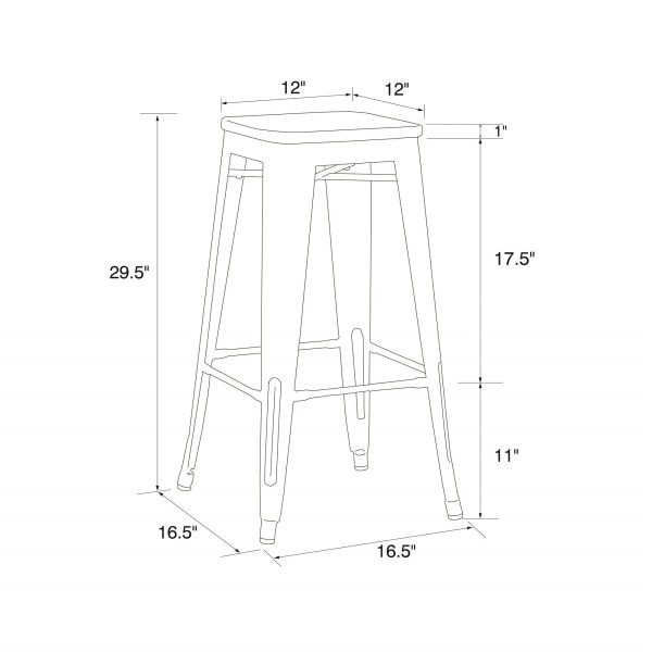 Fusion 30 Inch Metal Backless Bar Stool with Wood Seat, Set of 2 Cheap